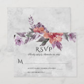 Elegant Lavender Paarse Peach Floral Waterverf RSVP Kaartje (Voorkant / Achterkant)