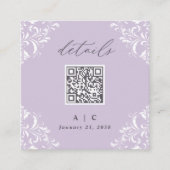 Elegant Lavender Paarse QR Code Weddenschap Detail Informatiekaartje (Voorkant)