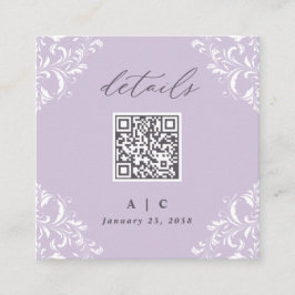 Elegant Lavender Paarse QR Code Weddenschap Detail Informatiekaartje