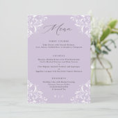 Elegant Lavender Paarse Vintage Wedding Menu (Staand voorkant)