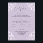 Elegant Lavender Paarse Vintage Wedding Menu<br><div class="desc">Elegant Lavender Paars Wedding Menu: Dit luxe trouwmenu is perfect voor een elegante,  klassieke bruiloft. Het kenmerkt een   grens op een lavender/lila achtergrond die met moderne en elegante kalligrafie wordt verbonden. Alle overeenkomende producten hieronder bekijken.</div>
