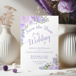 Elegant Lavender Paarse Waterverf Floral Wedding Save The Date