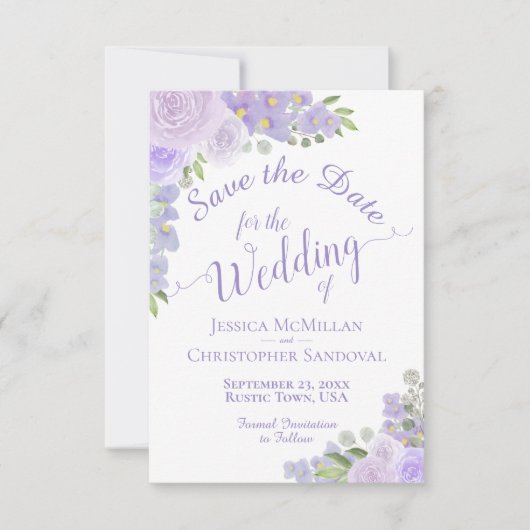 Elegant Lavender Paarse Waterverf Floral Wedding Save The Date (Voorkant)
