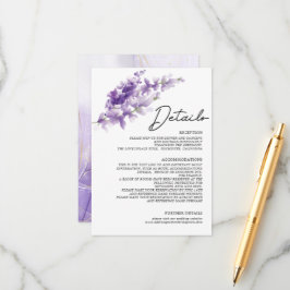 Elegant Lavender Paarse Waterverf Wedding Details Informatiekaartje