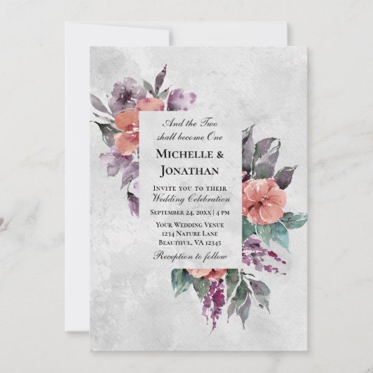Elegant Lavender Peach Floral Christelijk Wedding Kaart (Voorkant)