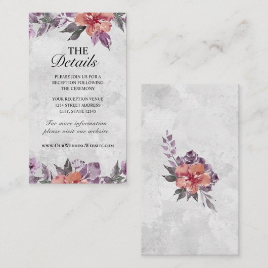 Elegant Lavender Peach Paars Floral Waterverf Informatiekaartje (Voorkant / Achterkant)
