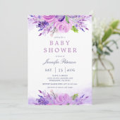 Elegant Lavender Purple Flowers Baby shower Kaart (Staand voorkant)