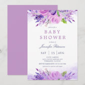 Elegant Lavender Purple Flowers Baby shower Kaart (Voorkant / Achterkant)