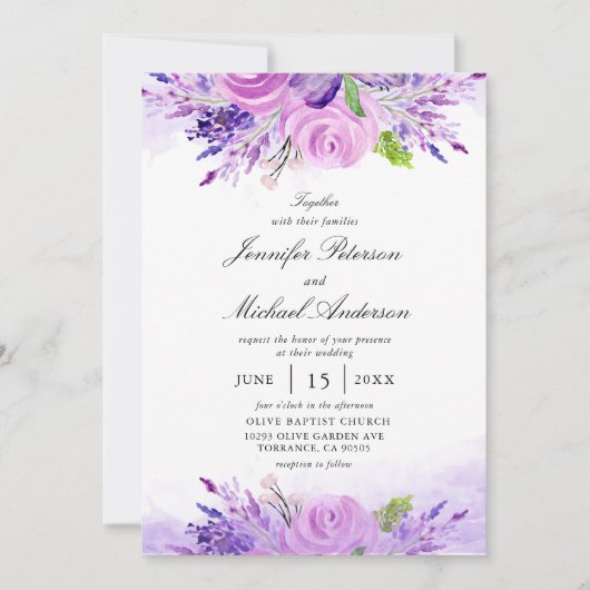 Elegant Lavender Purple Flowers Wedding Kaart (Voorkant)