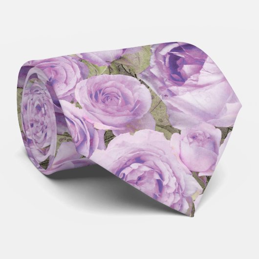 Elegant Lavender Roos Floral Waterverf Wedding Stropdas (Opgerold)