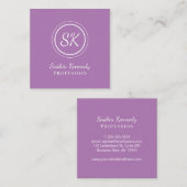 Elegant Lavender Script Professional Monogram Vierkante Visitekaartje (Voorkant / Achterkant)