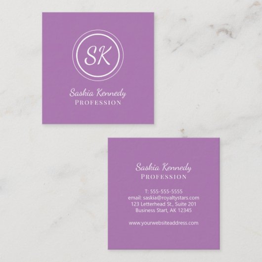 Elegant Lavender Script Professional Monogram Vierkante Visitekaartje (Voorkant / Achterkant)