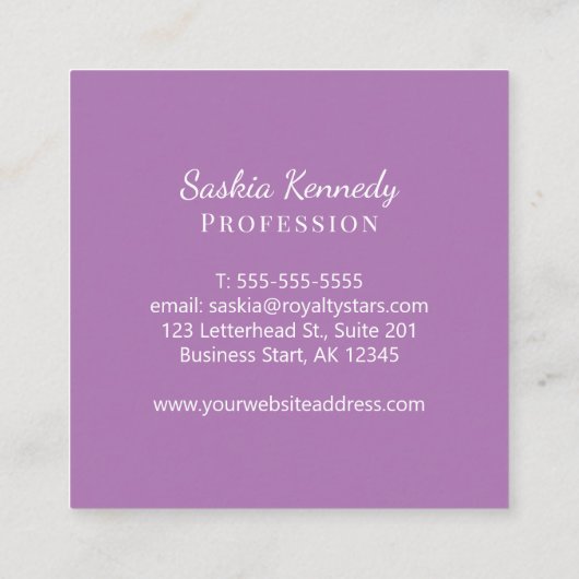 Elegant Lavender Script Professional Monogram Vierkante Visitekaartje (Achterkant)