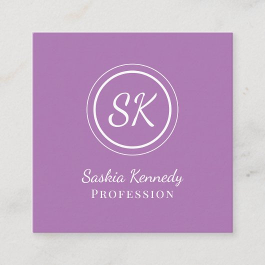 Elegant Lavender Script Professional Monogram Vierkante Visitekaartje (Voorkant)