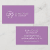 Elegant Lavender Script Professional Monogram Visitekaartje (Voorkant / Achterkant)