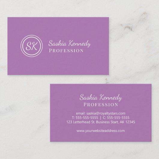 Elegant Lavender Script Professional Monogram Visitekaartje (Voorkant / Achterkant)