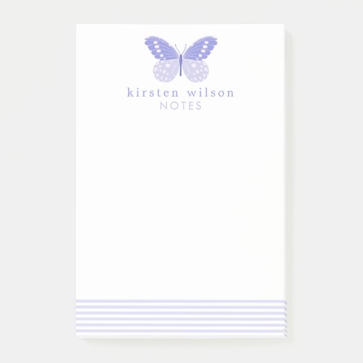 Elegant Lavender Stripes & Butterfly Post-it Notes (Voorkant)