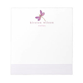 Elegant Lavender Stripes & Dragonfly Personalized Notitieblok