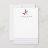Elegant Lavender Stripes & Dragonfly Personalized Notitiekaartje (Voorkant)