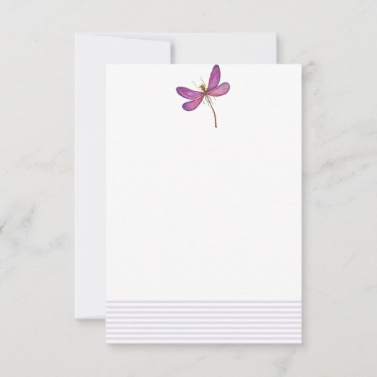 Elegant Lavender Stripes & Dragonfly Personalized Notitiekaartje (Achterkant)