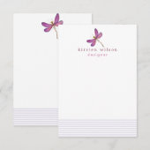 Elegant Lavender Stripes & Dragonfly Personalized Notitiekaartje (Voorkant / Achterkant)