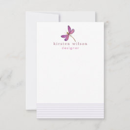 Elegant Lavender Stripes & Dragonfly Personalized Notitiekaartje