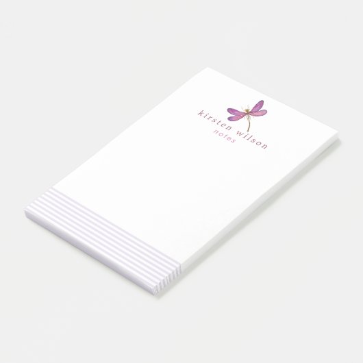 Elegant Lavender Stripes & Dragonfly Personalized Post-it® Notes (Schuin)