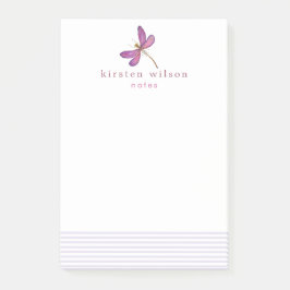 Elegant Lavender Stripes & Dragonfly Personalized Post-it® Notes
