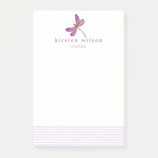 Elegant Lavender Stripes & Dragonfly Personalized Post-it® Notes (Voorkant)