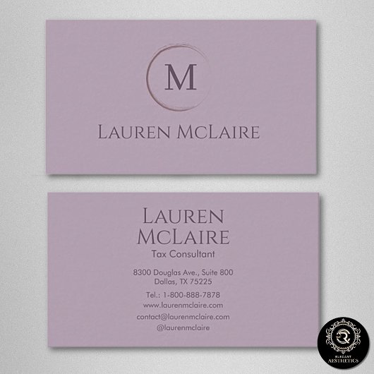 Elegant Lavender Taupe Circle Monogram Visitekaartje