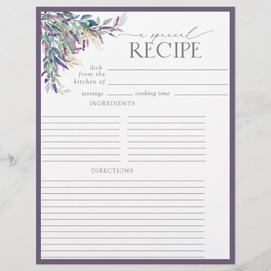 Elegant Lavender Vrijgezellenfeest Recipe Multomap (Achterkant)