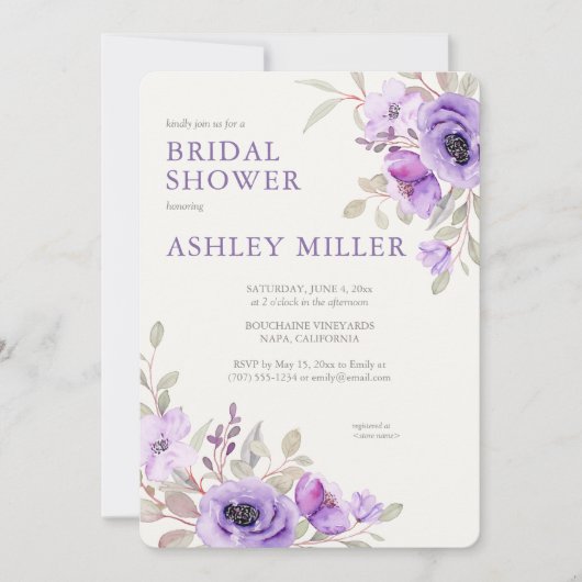 Elegant Lavender Waterverf Floral Vrijgezellenfees Kaart (Voorkant)