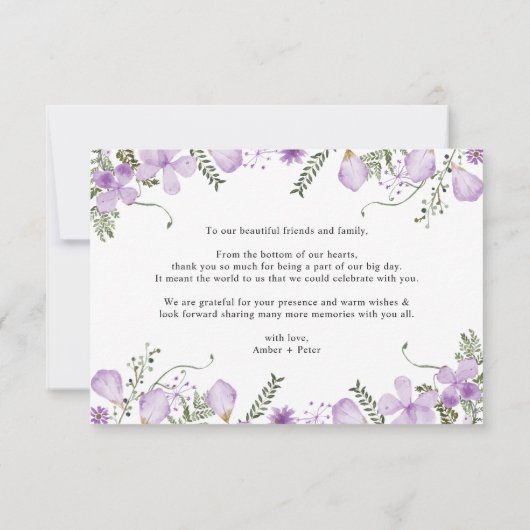 Elegant Lavender Waterverf Flowers Wedding Bedankkaart (Achterkant)