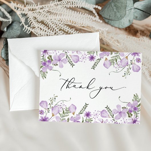 Elegant Lavender Waterverf Flowers Wedding Bedankkaart