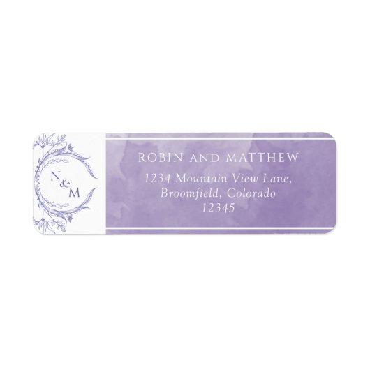 Elegant Lavender Waterverf, Monogram Wedding Labe Etiket (Voorkant)
