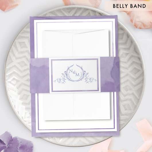 Elegant Lavender Waterverf, Monogram Wedding Uitnodigingen Wikkel