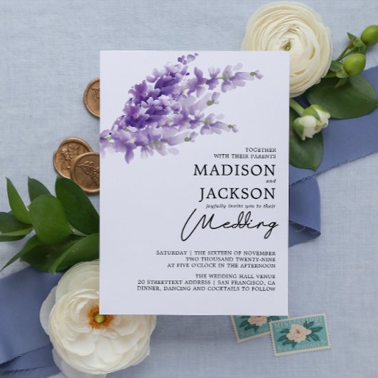 Elegant Lavender Waterverf Wedding Kaart