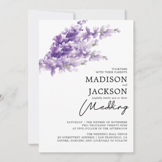 Elegant Lavender Waterverf Wedding Kaart (Voorkant)