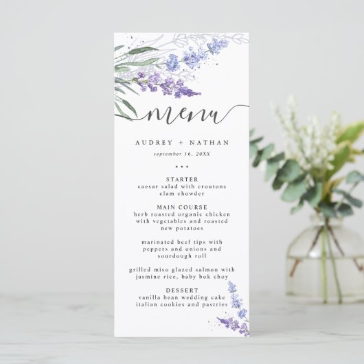 Elegant Lavender Waterverf Wedding Menu (Staand voorkant)