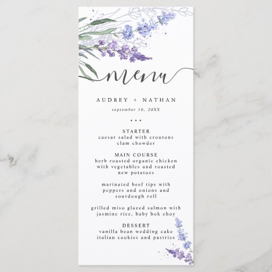 Elegant Lavender Waterverf Wedding Menu (Voorkant)