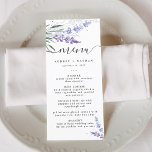 Elegant Lavender Waterverf Wedding Menu<br><div class="desc">Elegante en rustieke waterverf paarse en blauwe lavendel met klassieke en script typografie.</div>