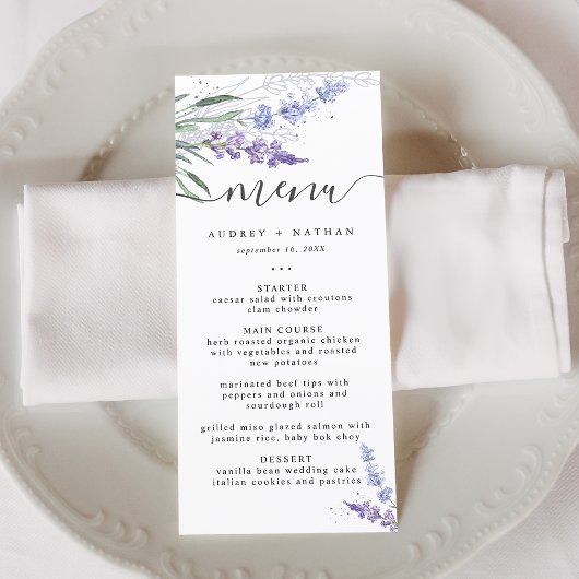 Elegant Lavender Waterverf Wedding Menu