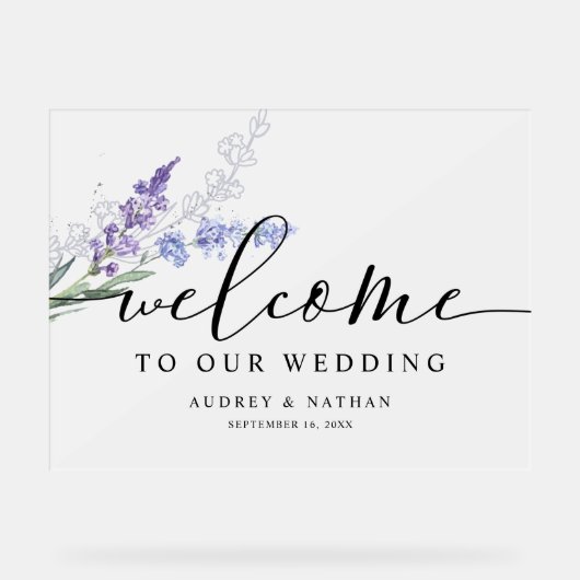 Elegant Lavender Waterverf Welcome Wedding Acryl Bord (Voorkant)