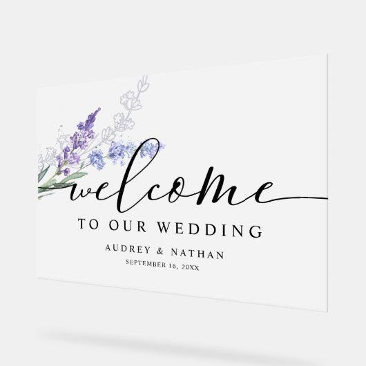 Elegant Lavender Waterverf Welcome Wedding Acryl Bord (Hoek)
