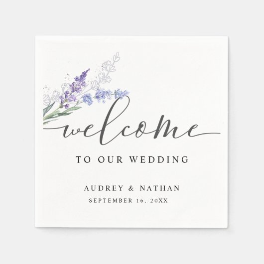 Elegant Lavender Waterverf Welcome Wedding Servet (Voorkant)