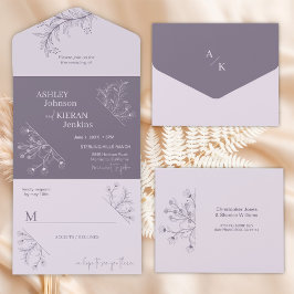 Elegant Lavender Wedding All In One Uitnodiging