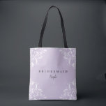 Elegant Lavender Wedding Bridesmaid's Gift Tote Bag<br><div class="desc">Bridesmaid's Gift Idee: deze lavender / lila / lichte paarse bruidsmeisje's canvas tas is het perfecte geschenk voor je bruidsfeestje! Het ontwerp is voorzien van een ontwerp voor hoeken in lavender / lila / licht paars. Het heeft het woord "Bridesmaid" op de voorkant met haar naam en initiaal op de...</div>