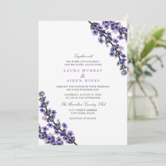 Elegant Lavender Wedding Invitation Kaart (Staand voorkant)