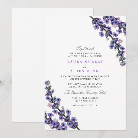 Elegant Lavender Wedding Invitation Kaart (Voorkant / Achterkant)