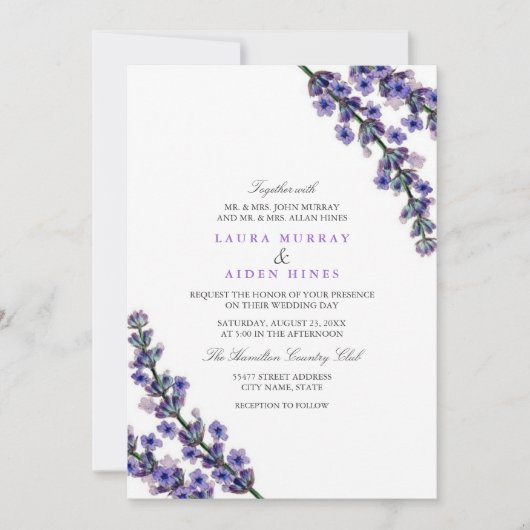 Elegant Lavender Wedding Invitation Kaart (Voorkant)